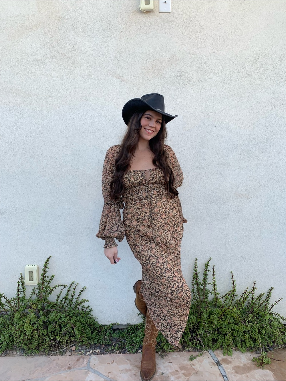 Free People Brown Floral Square-Neck Maxi Dress
